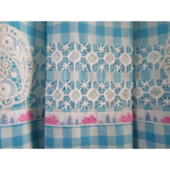 Blue Gingham Bunny Ribbon Trim Cross Stitch Accent Easter Apron Handcrafted GUC - Picture 4 of 16